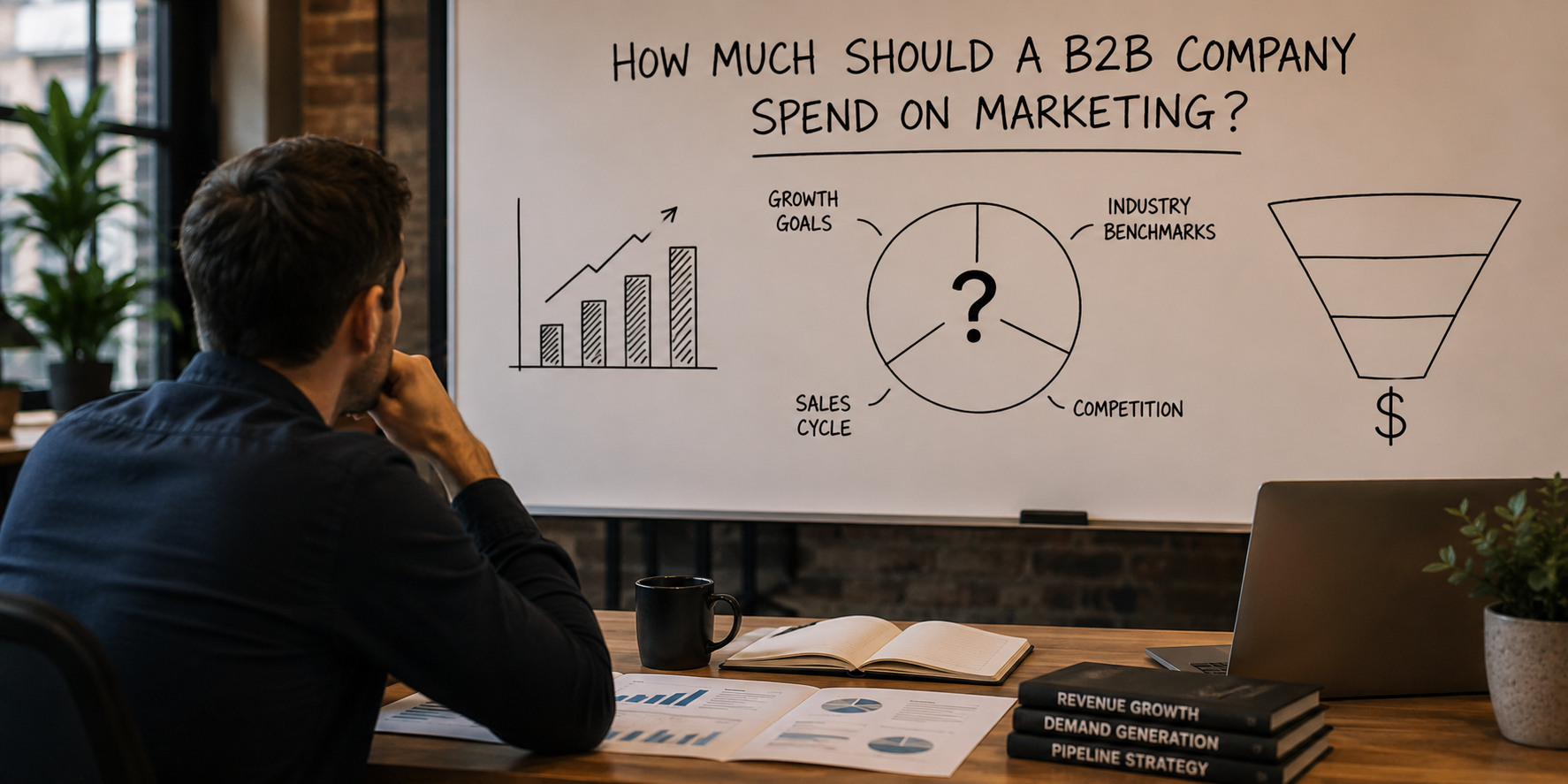 A B2B operator reviewing a marketing budget spreadsheet with CAC payback calculations for a mid-market company.